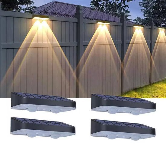 4-teiliges Set Solarbetriebener Gartenwandleuchten, Dreifarbige Außenbeleuchtung Für Zäune, Stimmungsvolle Gartenwandbeleuchtung