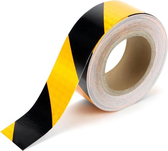Allecto Plus - Reflektierendes Band In Gelb Und Schwarz 5 Cm X 25 M - Wasserdicht - Selbstklebend - Fahrzeuge - Schilder - Außenbereich