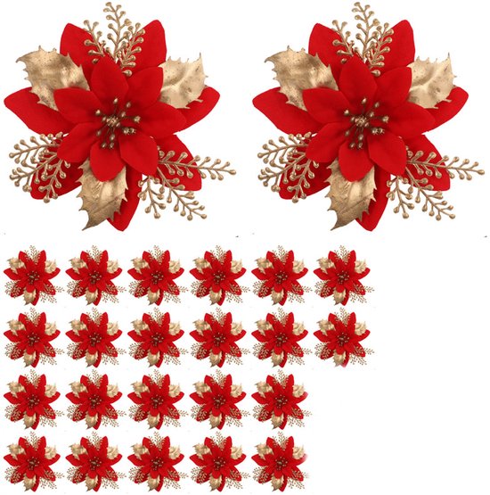 24-teiliges Künstliches Weihnachtsblumen-set – Weihnachten – Funkelnde Weihnachtsdekoration – Geeignet Für Christbaumkränze – Stil C