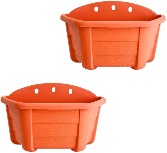 Kunststoff-blumentöpfe Zur Wandmontage – 22 Cm – Vintage-stil – Geeignet Für Balkone, Zäune Und Gärten – Ziegelrot – 2er-set