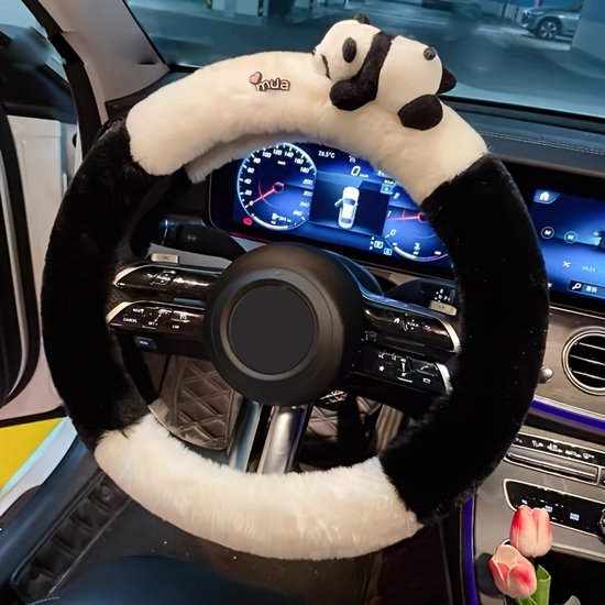 Lenkradbezug, Winterlicher Plüsch-lenkradbezug Mit Cartoon-motiv, Warm Und Rutschfest, Niedliches Auto-accessoire Und Dekoration.