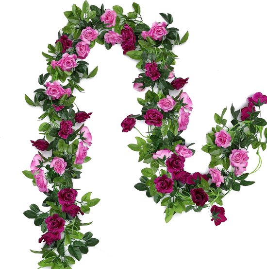 2 Künstliche Blumenkränze 4 8 Meter Lange Rosa Kletterpflanze Mit Hängenden Seidenblumen Geeignet Für Hochzeitsbögen Partys Innen Und Magenta 4,8