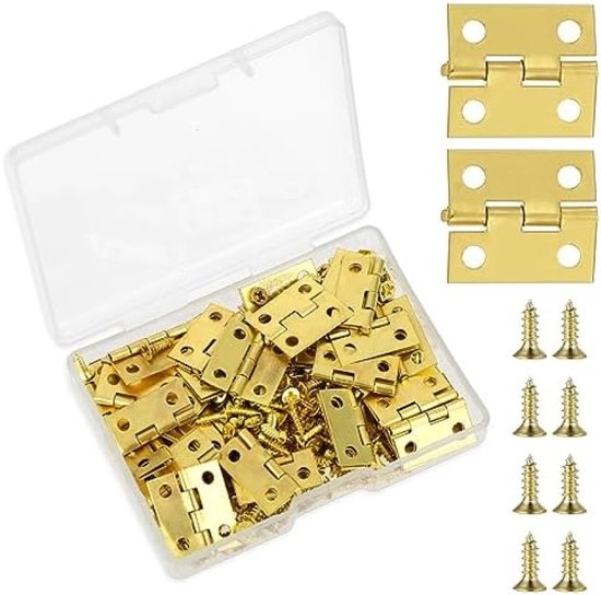 Klassische, Goldfarbene Eisenscharniere (50 Stück) Mit 7-mm-schrauben (200 Stück) Für Holzkisten, Bastelarbeiten, Puppenhäuser Und Schrankdekorationen