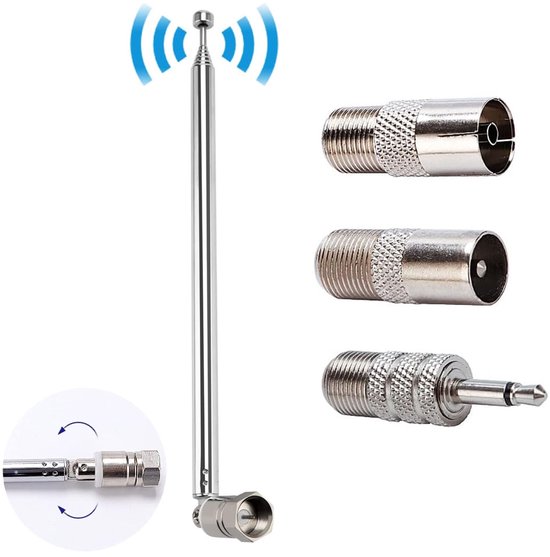 Teleskop-antenne Für Fm/dab-radios, 75 Cm – F-stecker Mit 3 Adaptern – Dab-antennen-reparaturset – Av-receiver – Universalantenne Für Am/fm/dab