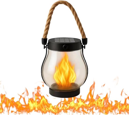 1 Solar-außenleuchte 25 5 12 Cm Mit Seil Flammen-solar-außenleuchte Hanfseil-flammenlampe Geeignet Für Camping Terrassen Gärten Veranden Und Als 25,5