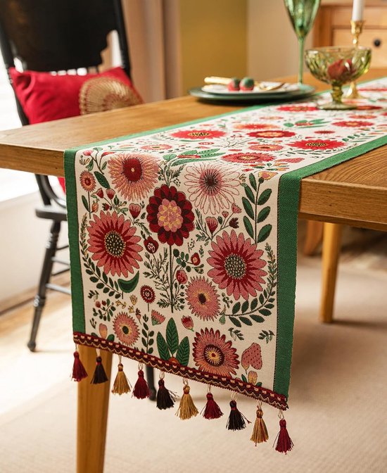 Tischläufer, 13 X 72 Zoll, Retro-luxus-quastenserie Für Die Dekoration Von Küchen- Und Esstischen (frühlingsblüte)