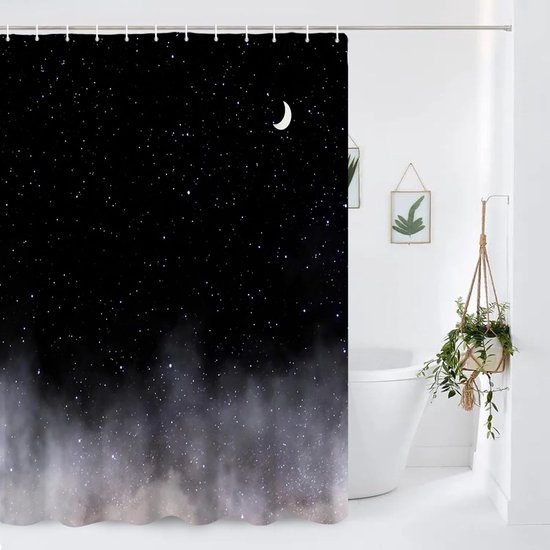 Duschvorhang „mitternacht Im Nebel“, 183 X 183 Cm – Sternenhimmel & Mondschein – Wasserdichtes Polyester – Mit Haken – Badezimmerdekoration