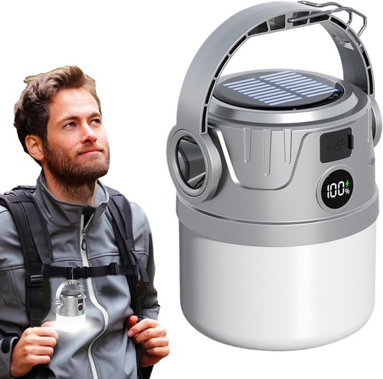 Solar-campinglampe – Wiederaufladbare Led-lampe Wasserdichte Led-taschenlampe Mit Digitalanzeige Für Angeln, Garage Und Outdoor-aktivitäten