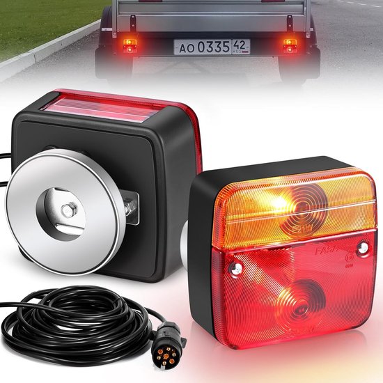 Magnetische Anhänger-rückleuchten – 12 V – Glühbirnen-anhängerleuchten Mit 7-poligem Stecker Und 7,5 M Kabel – Bremslichter – Kennzeichenbeleuchtung Für Lkw