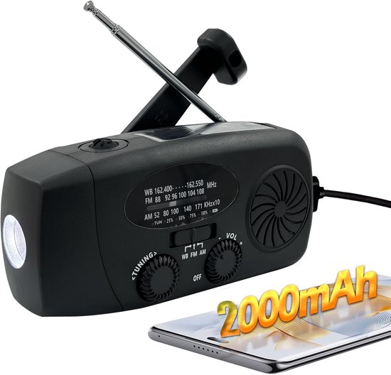 Manuelles Notfallradio Mit Led-taschenlampe Tragbares Noaa Am Fm-wetterradio Mit 5000 Mah Handy-ladegerät Usb-ladefunktion Und Solarstrom Für Und