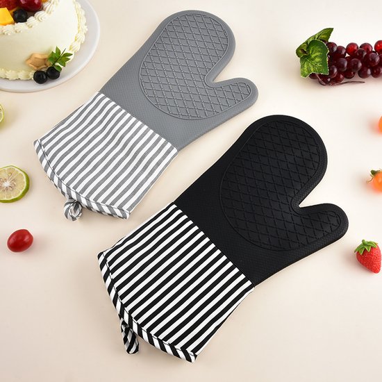 Gestreiftes Silikon-ofenhandschuh-set (2 Stück) – Hitzebeständig Bis 260 °c, Rutschfest Und Wasserdicht Für Küche, Backen Und Grillen