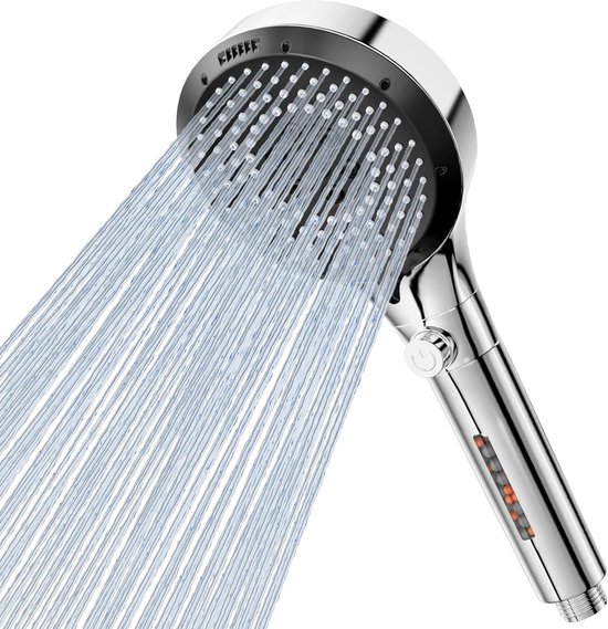Hochdruck-duschkopf Mit Anti-kalk-funktion, Badezimmer-duschkopf Mit 6 Wasserstrahlarten, Wassersparender Duschkopf Mit Wasserstoppknopf (silber/chrom)