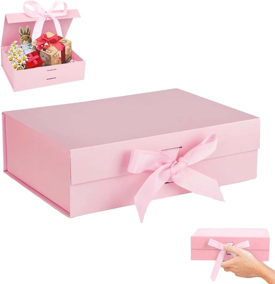 Geschenkbox Mit Deckel 23x17x7cm Geschenkbox Mit Schleife Faltbare Magnetische Geschenkbox Wiederverwendbare Geschenkverpackung Rechteckige Für Rosa