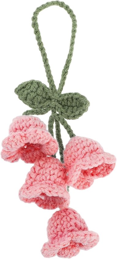 Tulpenförmiger Auto-spiegelanhänger, Handgestrickt, Gehäkelt, Niedliches Maiglöckchen, Auto-innenausstattung, Blumen-ästhetik-accessoires (rosa)