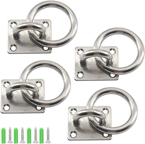 M5-hängeringplatte – Edelstahl 304 – U-haken – Ringhaken – Deckenhaken – Schraubhaken – 4-teilig – Inklusive Edelstahlschrauben