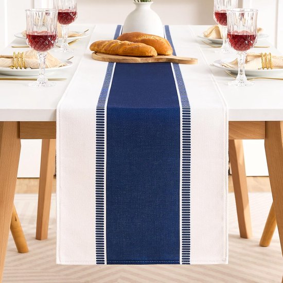 Tischläufer Modern Blau Gestreift Elegant Tischband Tischdekoration 33 X 183 Cm Rechteckige Tischdecke Waschbar Aus Baumwoll-leinen-gemisch Für