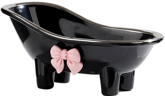 2 Mini-seifenhalter Aus Schwarzer Keramik – Ø 14 Cm, Mit Rosa Schleifen