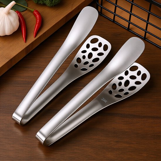 2-teilige Kochzange Aus Edelstahl, Ideal Zum Kochen Von Steaks, Brot Und Grillgut, Multifunktional, 25 X 5,2 Cm