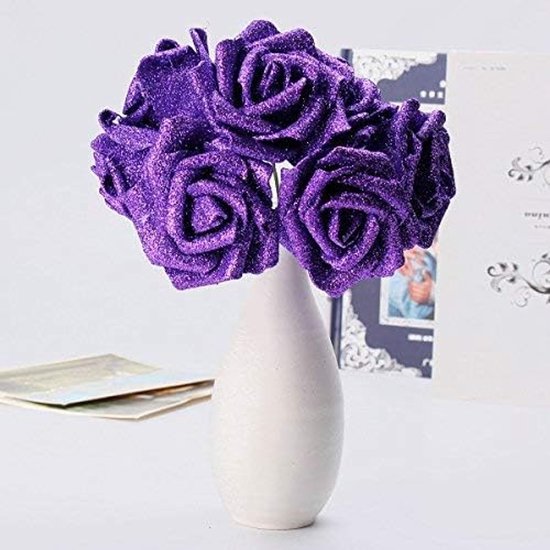Künstlicher Brautstrauß Aus 7 Teilen, Glitzernde Schaumstoffblumen, Brautdekoration, Diy, Rosa-lila