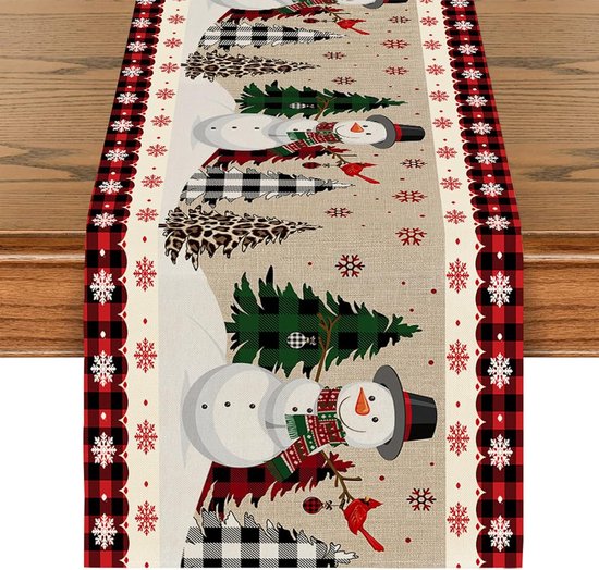 Weihnachtstischläufer Mit Schneemännern, 33 × 180 Cm, Tischläufer Für Drinnen Und Draußen, Tischläufer, Party, Wintertisch, Weihnachtsdekoration