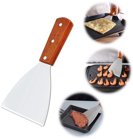 Grillwender Pizzawender Steakwender Abgewinkelter Wender Mit Holzgriff Pfannkuchenwender Aus Edelstahl Geeignet Für Teppanyaki Barbecue Pizza 22 22
