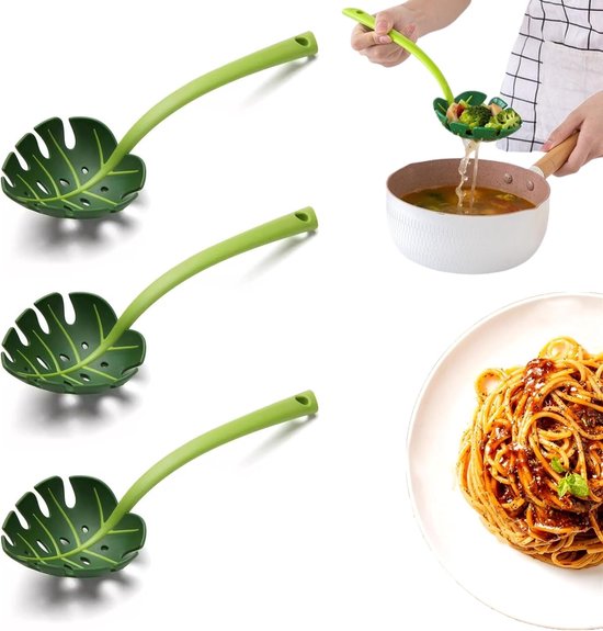 3-teiliges Set Pastalöffel Spaghettilöffel Schaumlöffel Löffel Mit Zinken Hängelöffel Monstera-blatt-design Grünes Blatt Dschungel-stil Aus Abs
