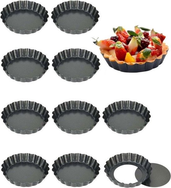 Mini-tarteformen – 10er-set – Herausnehmbarer Boden – Antihaftbeschichtung – 10 Cm Durchmesser – Ideal Für Herzhafte Französische Tartes