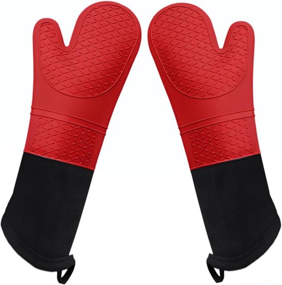 Professionelle Silikon-ofenhandschuhe, 1 Paar Extra Lange, Hitzebeständige Küchen- Und Grillhandschuhe Mit Baumwollfutter