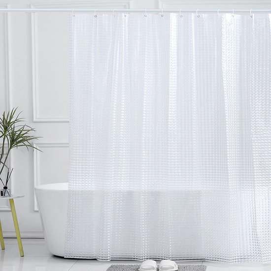 Duschvorhang 180x200, Peva-duschvorhang, Schimmelresistent, Halbtransparent, Karomuster
