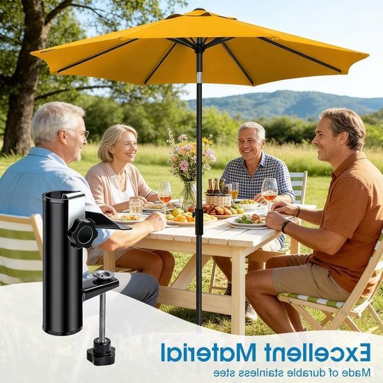 Metallener Schirmständer Für Balkon Und Terrasse – Verstellbarer Clip Für Geländer Und Tische, Ideal Für Den Außenbereich