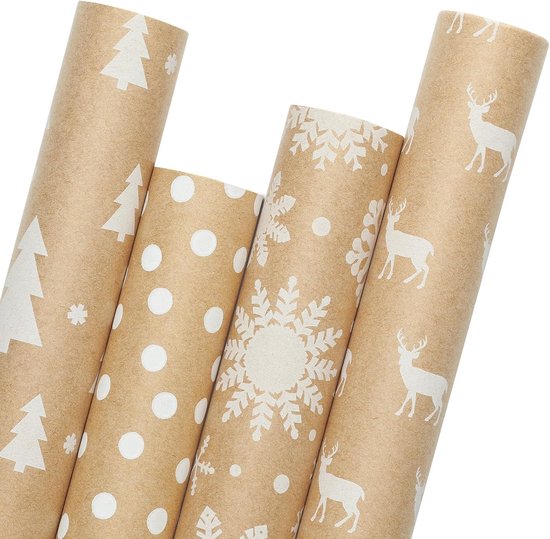 17" X 120" (4 Rollen) Vintage-weihnachts-kraftpapier – Festliches Geschenkpapier Für Weihnachten