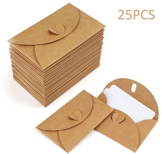 25 Mini Umschläge Mit Karten Vintage Mini Umschläge Aus Karton Blankokarten Kleine Umschläge Herzförmiger Verschluss Für Geschenkkarten Diy Danke