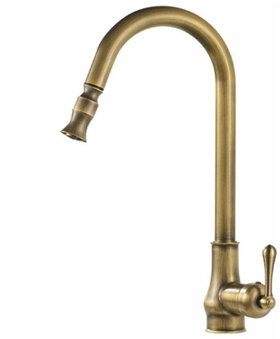 Küchenarmatur Aus Antikem Bronze Und Messing, Einloch-mischbatterie Aus Kupfer Mit Ausziehbrause – Küchenarmaturen – Vintage-armatur