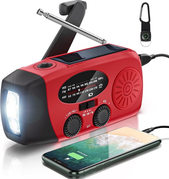 Solarbetriebenes Notfallradio Mit 2000 Mah – Tragbar Mit Am/fm-empfang, Elektrischer Taschenlampe, Sos-alarm Und Handy-ladegerät