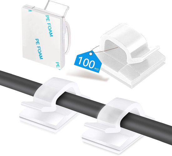 Snelshoppen 100 Stück Kabelhalter Selbstklebend Kabelclips Schreibtisch Groß Kabelklemmen Kabelbefestigung Kabelführung Organizer Haken Drahtkorb