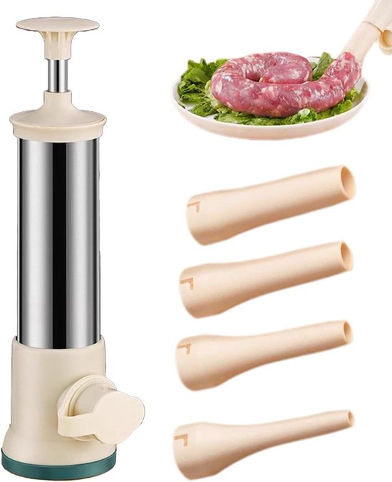 Wurstfüllmaschine – Fleischfüller – Wurst Selber Machen – Edelstahl – 4 Füllrohre – Mehrfarbig