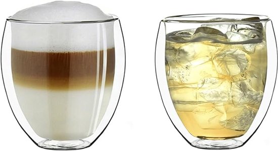 Doppelwandige Gläser 450 Ml – Runde Borosilikatglasgläser, Geeignet Für Heiße Und Kalte Getränke – 2er-set