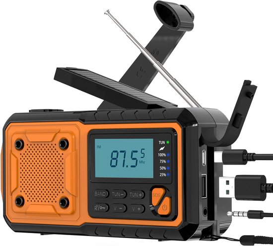 Notradio Tragbares Notradio 4000-mah-solardynamo Mit Handkurbel Fm Am Mittelwelle Kurzwelle Wba-wetterradio Led-taschenlampe Sos-alarm Usb-kabel