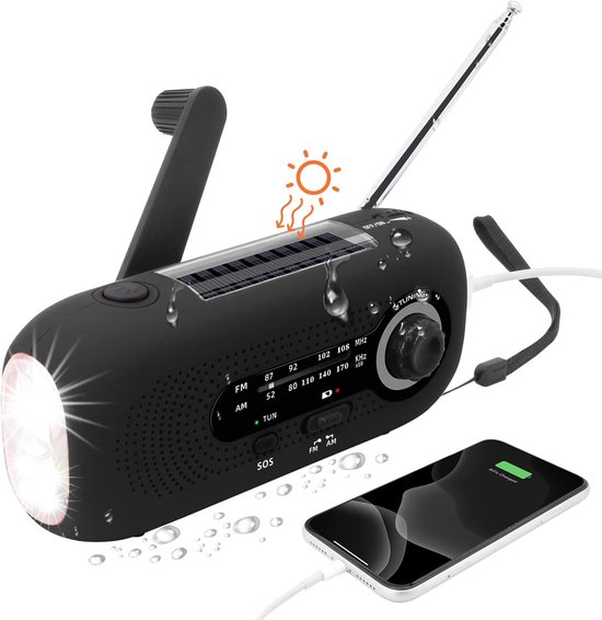 Notradio Solarbetriebenes Notradio Mit Kurbel Dynamoradio Mit Am Fm Eingebauter 2000-mah-akku Led-taschenlampe Mit 4 Modi Sos-alarm Für Den