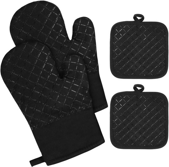 Allecto Plus – Hitzebeständige Ofenhandschuhe Und Topflappen Zum Grillen, Kochen Und Backen Mit Rutschfesten Silikonstreifen – 230 °c – 1 Paar