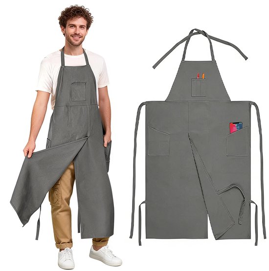 Canvas-schürze 76 X 113 Cm Wasserdicht Mit Beinschlitzen Geeignet Für Friseurarbeiten Gartenarbeit Grillen Kochen Töpfern Und Andere Aktivitäten