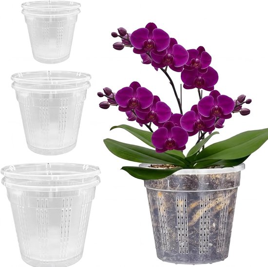 Orchideentöpfe, 6 Stück – Orchideentöpfe – Anzuchttöpfe – Verbesserte Lochkonstruktion – 11, 14, 15,5 Cm – Transparent