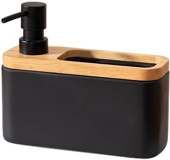 Küchenseifenspender Mit Schwammhalter 520 Ml Gebogenes Modell Keramik-spülbeckenorganizer Für Spülmittel Und Schwamm Schlankes Design Maße 18 5 X 6,8