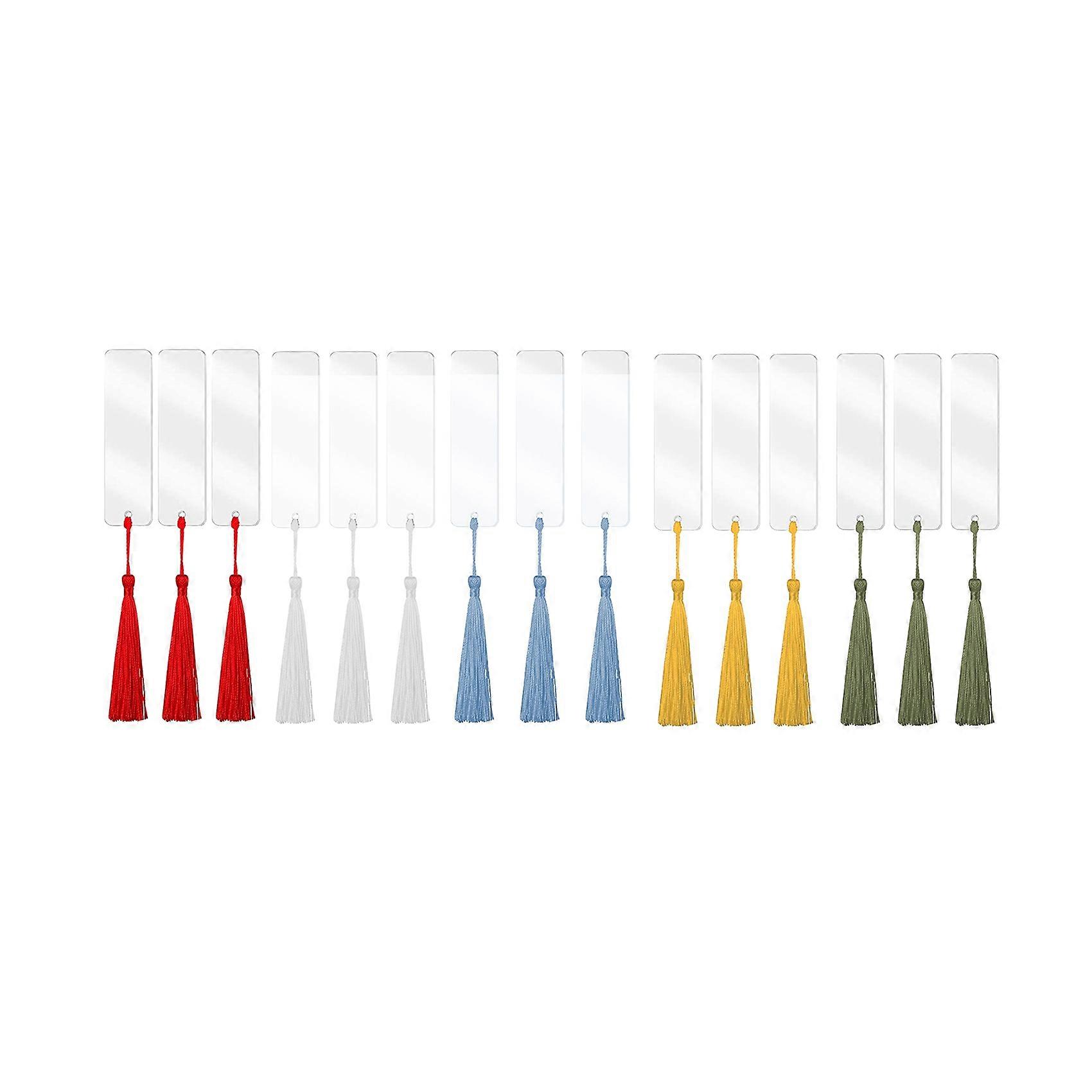 15 Stück Rechteckige Acryl-lesezeichen, Unbemalt, Transparent, Zum Basteln Und Dekorieren, Mit Bunten Quasten