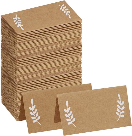 100 Tischkarten Weißes Kraftpapier Mit Lorbeerblattmotiv Tischkarten Im Landhausstil Tischnummern Blanko-tischkarten Namensschilder Tischkarten