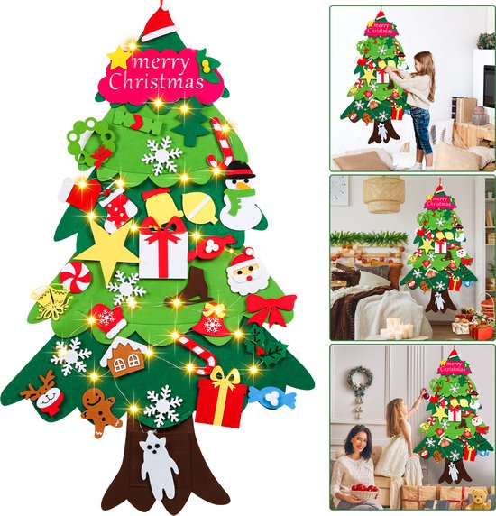 Filz-weihnachtsbaum Für Kinder Inkl. 33 Accessoires – 105 Cm – Mini-weihnachtsbaum – Weihnachtsdekoration – Mit Lichterkette