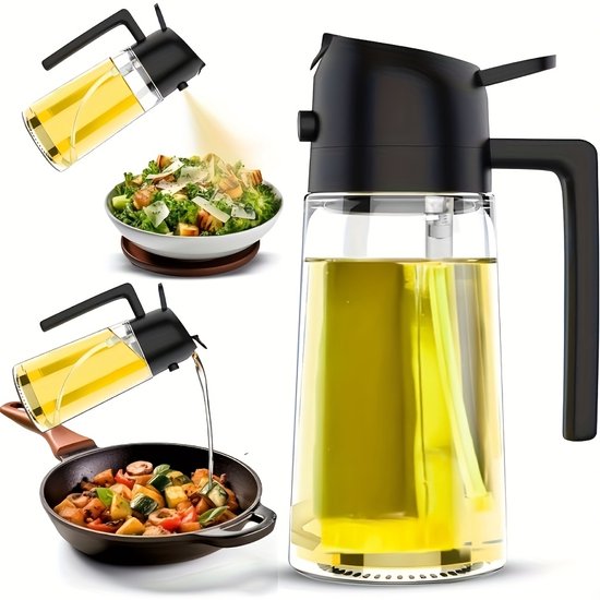 2-in-1-ölspender Und Sprühflasche Aus Glas, 470 Ml – Nachfüllbare Olivenölflasche Für Küche Und Kochen