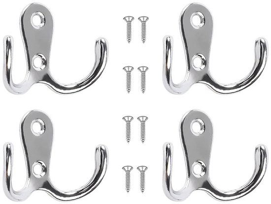 6 Doppelte Metallhaken – Mit Schrauben, Für Kleidung, Hüte, Handtücher, Schlüssel, Küchenutensilien, Silber