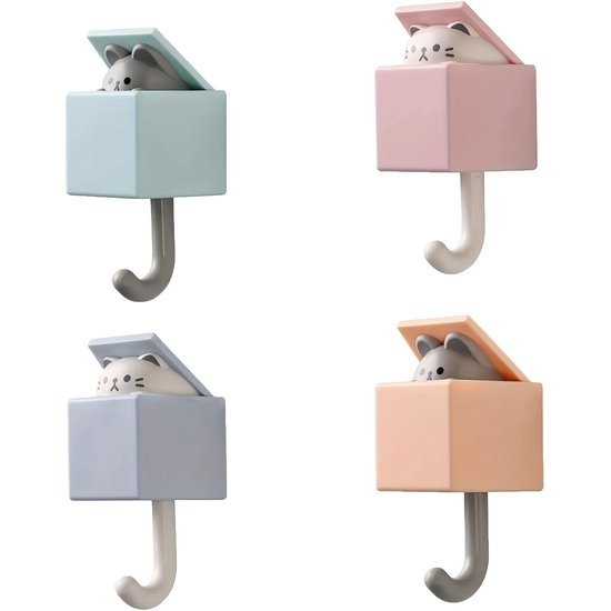 Selbstklebende Katzen-wandhaken 4er-set Cartoon-wandhaken Mit Starkem Kleber Schlüssel Und Handtuchhaken Niedliche Dekoration Für Kinderzimmer
