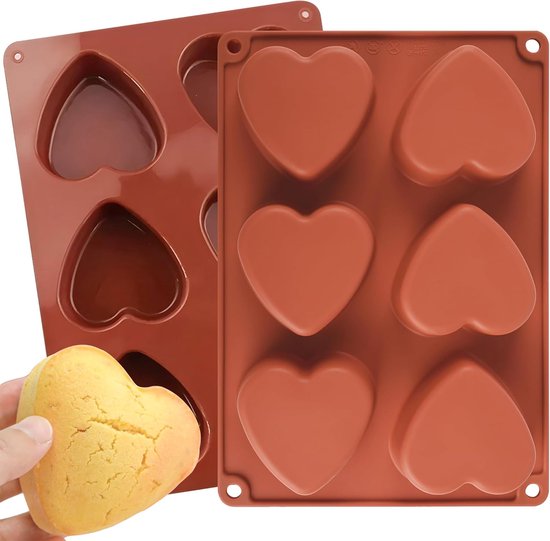 Set Mit 2 Herzförmigen Silikonformen Mit 6 Mulden, Geeignet Für Schokolade, Kuchen, Gelee, Pudding, Handgemachte Seife Und Süßigkeiten